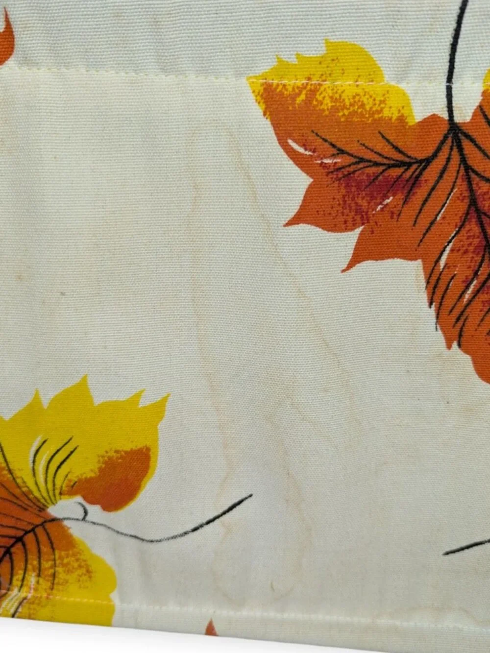 Mid-Century Leaf Print Fabric Knitting Basket Fall Autumn Wood Freestanding